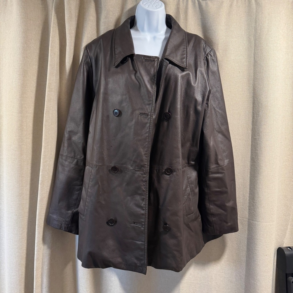 Vintage David Benjamin Womens Brown Leather Jacket Size 18 Full Zip Coat